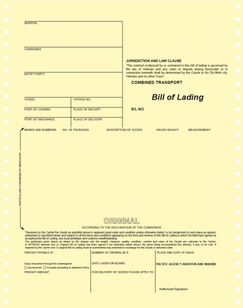 In bill of lading - In Tân Vina - Công Ty Cổ Phần In Và Thương Mại Tân Vina